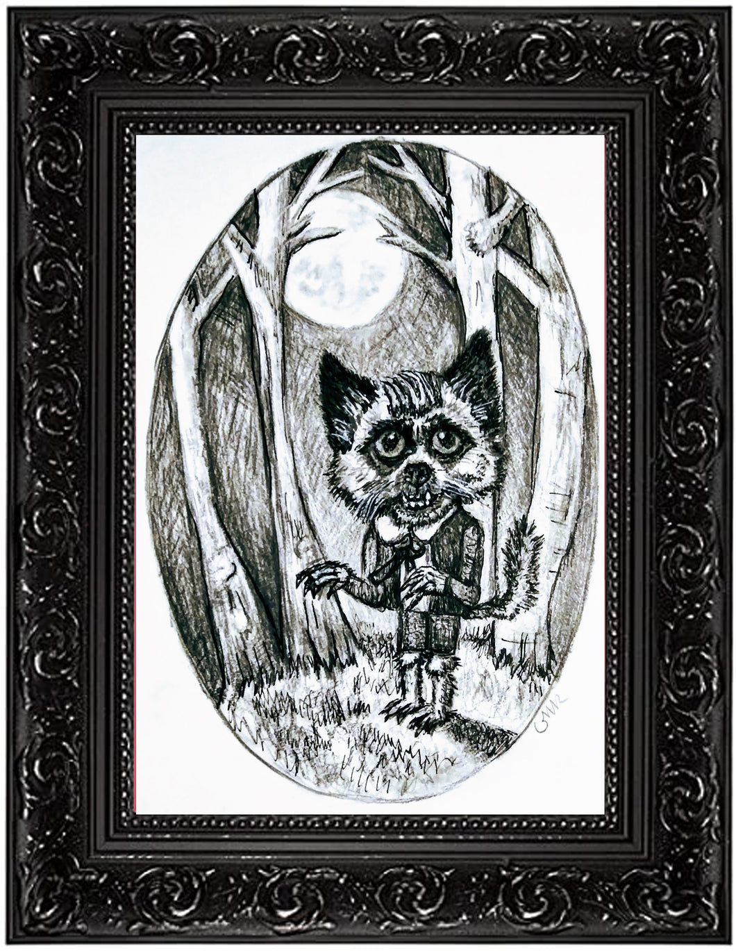 Bucky the Werewolf Art, Graphite Illustration, PRINT